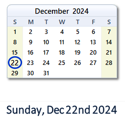 December 22, 2024 calendar