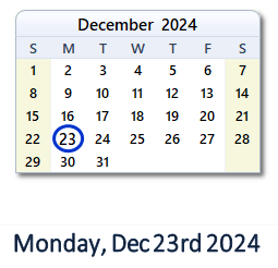 December 23, 2024 calendar