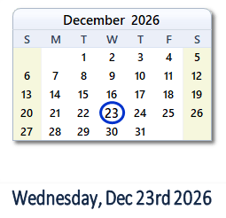 23 December 2026 calendar