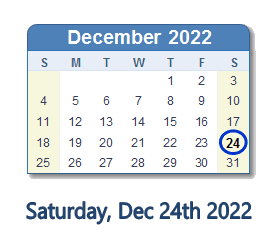 December 24, 2022 calendar