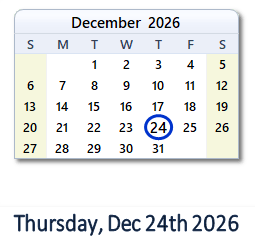 December 24, 2026 calendar