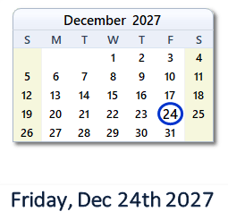 24 December 2027 calendar