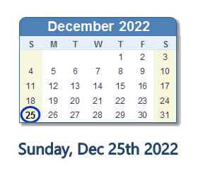 December 25, 2022 calendar