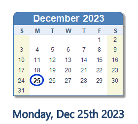 25 December 2023 calendar