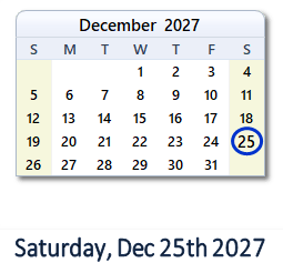 25 December 2027 calendar