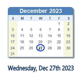 December 27, 2023 calendar