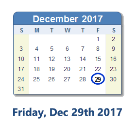 Image result for 29th December2017 date