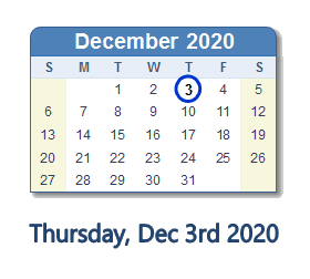December 3, 2020 calendar