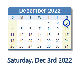 3 December 2022 calendar