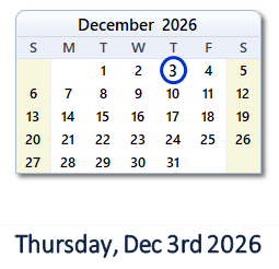 December 3, 2026 calendar
