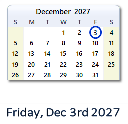 December 3, 2027 calendar