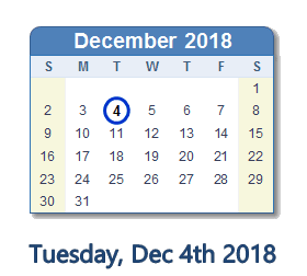 December 4, 2018 calendar