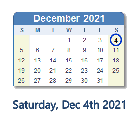 December 4, 2021 calendar