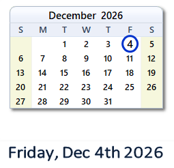 4 December 2026 calendar