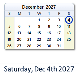 December 4, 2027 calendar