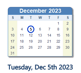 5 December 2023 calendar
