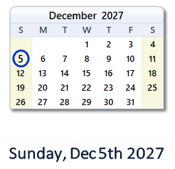 5 December 2027 calendar