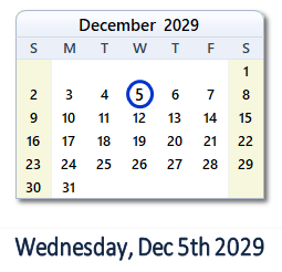 December 5, 2029 calendar
