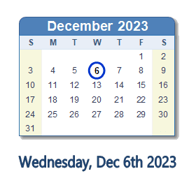 December 6, 2023 calendar