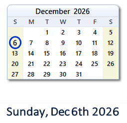 6 December 2026 calendar