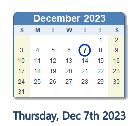 7 December 2023 calendar