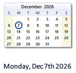 7 December 2026 calendar