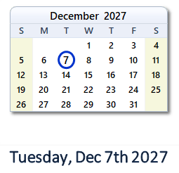 December 7, 2027 calendar