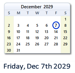 December 7, 2029 calendar