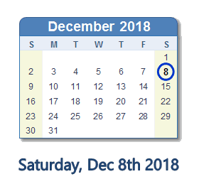 December 8, 2018 calendar