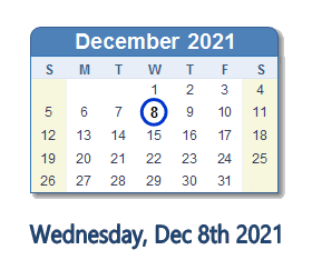 December 8, 2021 calendar
