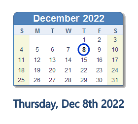 December 8, 2022 calendar