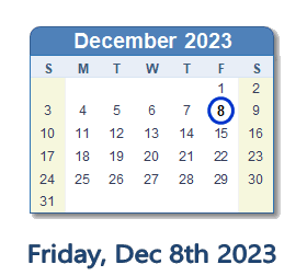 December 8, 2023 calendar