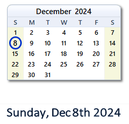 December 8, 2024 calendar