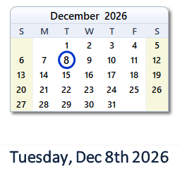 December 8, 2026 calendar