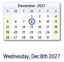 8 December 2027 calendar