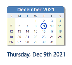 December 9, 2021 calendar