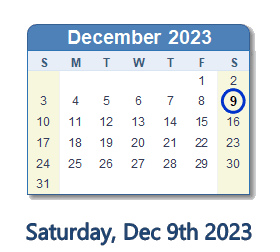 9 December 2023 calendar