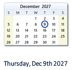 December 9, 2027 calendar
