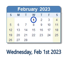 February 1, 2023 calendar