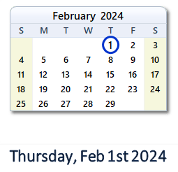 1 February 2024 calendar