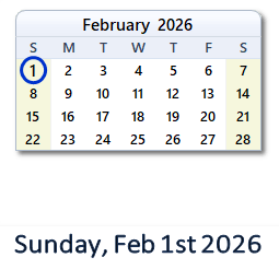1 February 2026 calendar