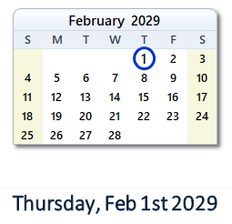 February 1, 2029 calendar