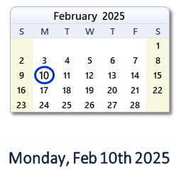 February 10, 2025 calendar