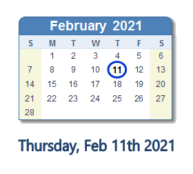 February 11, 2021 calendar