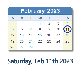 11 February 2023 calendar