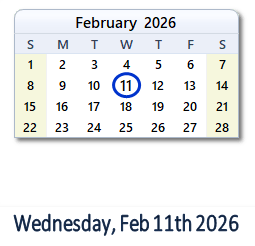 11 February 2026 calendar