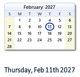 11 February 2027 calendar