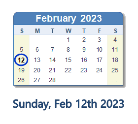 12 February 2023 calendar