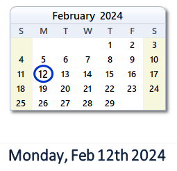 12 February 2024 calendar