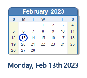February 13, 2023 calendar